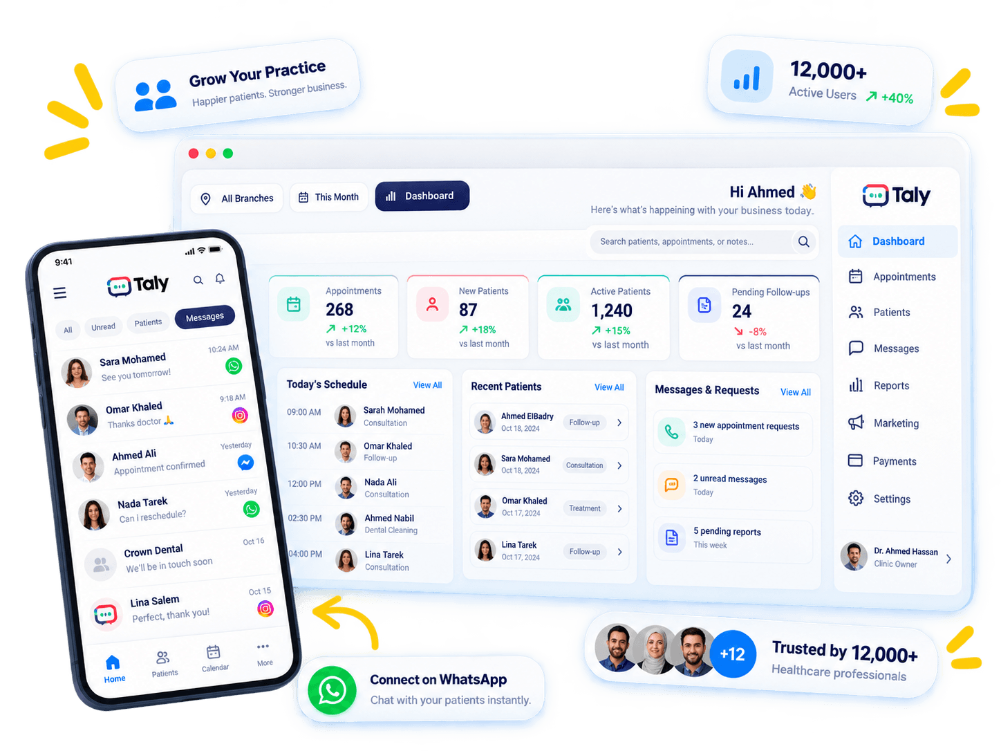 Supplied Taly desktop and mobile preview for conversations and customers