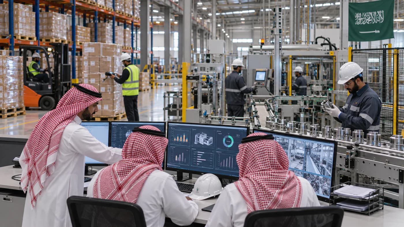ERP system connecting production inventory and costing in a Saudi factory